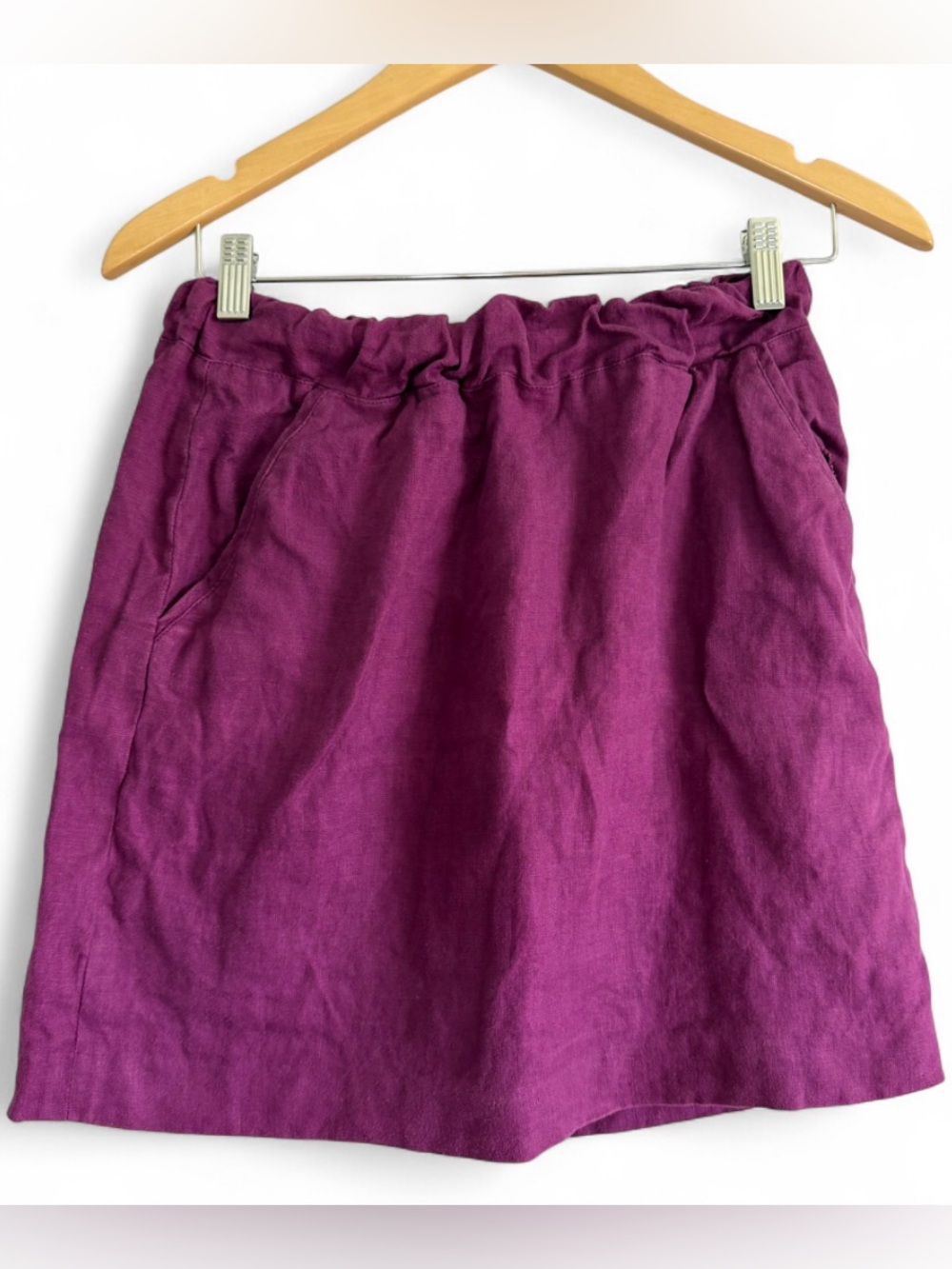 LOFT 100% Linen Lined Mini Skirt XS Paperbag Jewel Tone Coastal Festival Boho